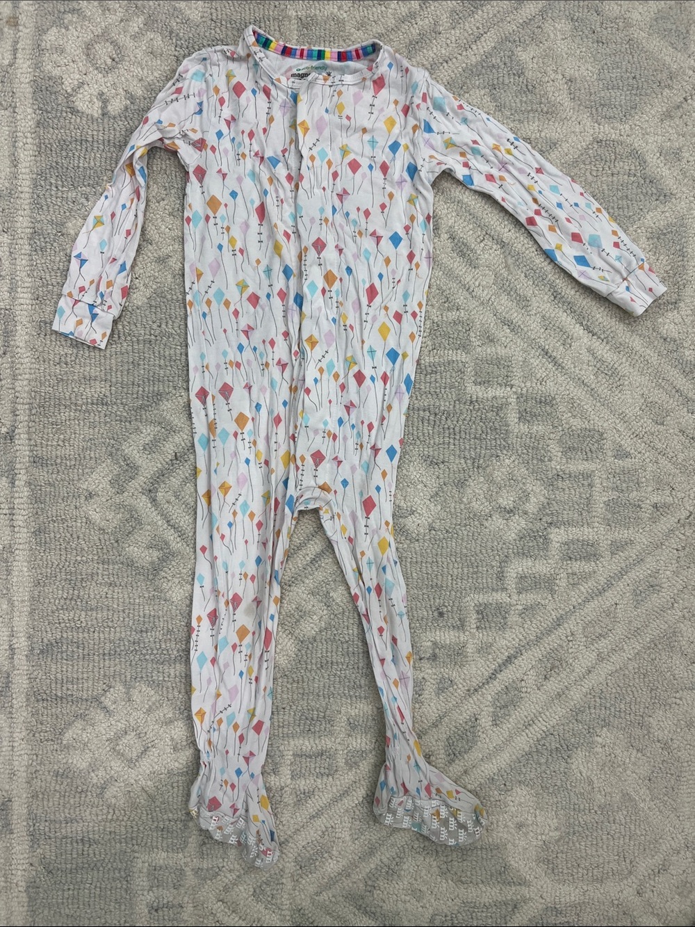 Magnetic Me White Footed One-Piece with Multicolor Kite Print